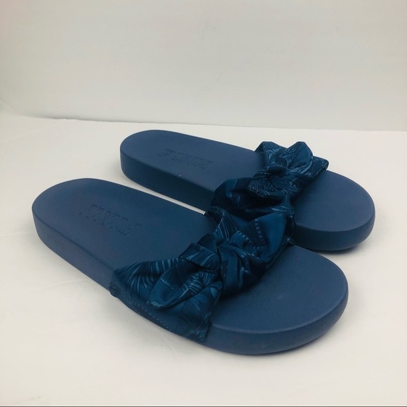Victoria's Secret Pink Slides Blue Tropical Floral Bow‎ Sandals - 8-9 - Picture 3 of 9